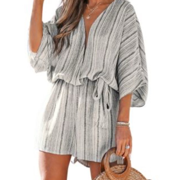 Cupshe Pants - Cupshe Black and White Striped Jumpsuit
